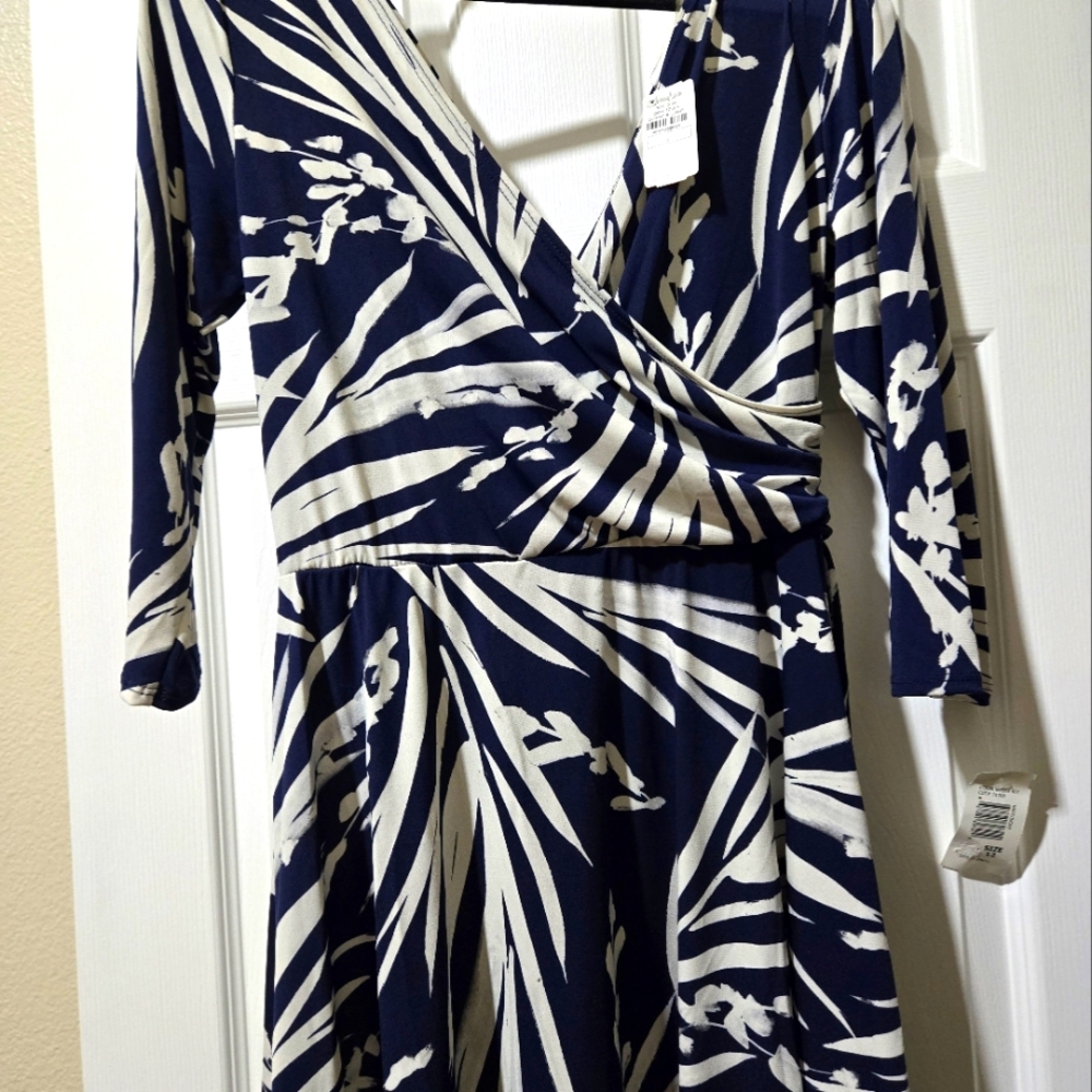Navy and White Floral Wrap Dress